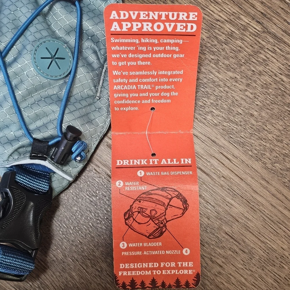 Acadia Trail Hydration Dog Adjustable Harness Blue Size Medium Collapsible Bowl
